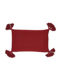 Copricuscino con nappe Holly Jolly, 100% cotone, Rosso, Larg. 30 x Lung. 50 cm
