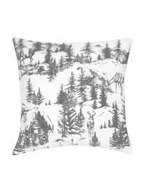 Kussenhoes Nordic met winters motief in grijs/wit, Katoen, Donkergrijs, wit, 40 x 40 cm