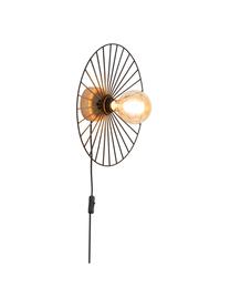 Design wandlamp Antonella met stekker, Lampenkap: gecoat metaal, Zwart, eikenhoutkleurig, Ø 35 cm