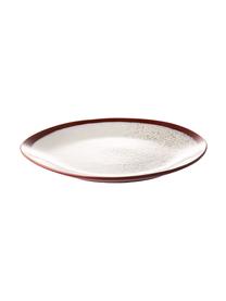 Handgemachter Speiseteller 70's, 2 Stück, Steingut, Rot, Weiß, Ø 29 cm