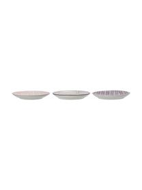Set 3 piattini da colazione fatti a mano con motivi giocosi Maya, Gres, Bianco crema, verde, rosa, lilla, Ø 22 cm