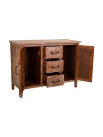 Credenza in legno di pino marrone chiaro Alba, Maniglie: metallo rivestito, Marrone chiaro, nero, Larg. 91 x Alt. 69 cm