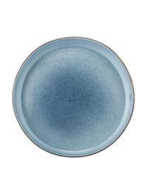 Platos hondos artesanales Quintana Blue, 2 uds., Porcelana, Azul, marrón, Ø 23 cm