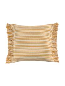 Housse de coussin à rayures Puket, Blanc cassé, jaune moutarde