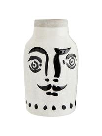 Vase Face mit Craquelé Glasur, Steingut, Weiß, Schwarz, Ø 16 x H 28 cm