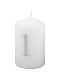 Velas de Adviento Aven, 4 uds., Parafina, Blanco, plateado, Ø 6 x Al 9 cm