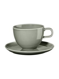 Porseleinen koffiekopjes Kolibri met schoteltje in glanzend grijs, 6 stuks, Porselein, Grijstinten, Ø 9 x H 9 cm, 250 ml