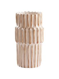 Grote keramische vaas Pilar met groeven structuur, Keramiek, Beige, Ø 20 x H 36 cm