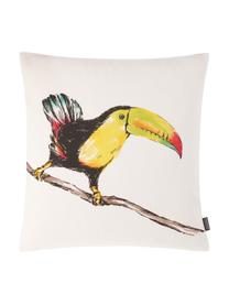 Kissenhülle Jimmy mit Toucanmotiv, 100% Baumwolle, Weiss, Mehrfarbig, 50 x 50 cm