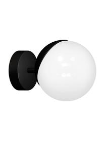 Applique Sfera, Paralume: vetro opale, Nero, bianco opalino, Larg. 15 x Alt. 15 cm