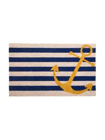 Fussmatte Yellow Anchor, Kokosfaser, Hellbeige, Blau, Gelb, 45 x 75 cm