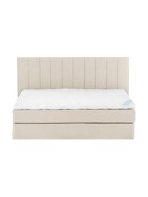 Premium Boxspringbett Lacey in Beige, Matratze: 7-Zonen-Taschenfederkern , Füße: Massives Buchenholz, lack, Webstoff Beige, 160 x 200 cm