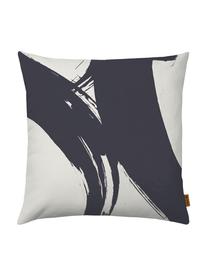 Housse de coussin à imprimé abstrait en noir et blanc Dune, Blanc, noir