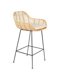 Sedia da bar in rattan con cuscino Tiger, Seduta: rattan, Rivestimento: cotone, Struttura: metallo verniciato a polv, Marrone chiaro, nero, bianco, Larg. 52 x Alt. 75 cm