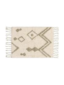 Alfombrilla de baño con borlas Fauve, estilo boho, 100% algodón, Crema, beige, An 50 x L 70 cm