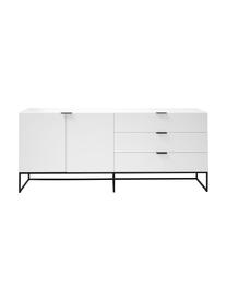 Credenza bianca Kobe, Corpo e fronti: bianco, semi-opaco Piedini e manici: nero, Larg. 180 x Alt. 80 cm