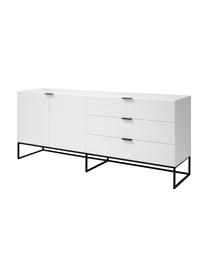 Weisses Sideboard Kobe mit Schubladen, Korpus und Fronten: Weiss, semi-mattFüsse und Griffe: Schwarz, 180 x 80 cm