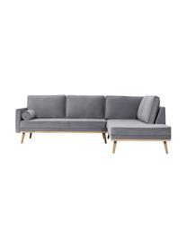 Sofa narożna z aksamitu z nogami z drewna dębowego Saint (3-osobowa), Tapicerka: aksamit (poliester) Dzięk, Szary aksamit, S 243 x G 220 cm