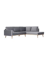 Samt-Ecksofa Saint (3-Sitzer) in Grau mit Eichenholz-Füßen, Bezug: Samt (Polyester) Der hoch, Gestell: Massives Eichenholz, Span, Samt Grau, B 243 x T 220 cm