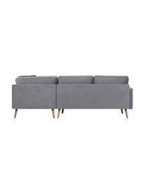 Samt-Ecksofa Saint (3-Sitzer) in Grau mit Eichenholz-Füssen, Bezug: Samt (Polyester) Der hoch, Gestell: Massives Eichenholz, Span, Samt Grau, B 243 x T 220 cm