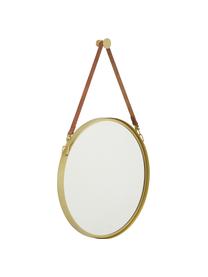Specchio rotondo da parete con cinghia in pelle Liz, Superficie dello specchio: lastra di vetro, Retro: pannello di fibra a media, Oro, Ø 40 cm