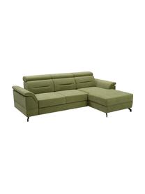 Divano letto angolare in tessuto verde con contenitore Missouri, Rivestimento: 100% poliestere, Verde, Larg. 259 x Prof. 164 cm