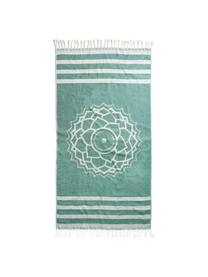 Telo fouta in cotone Crown, Cotone
Qualità del tessuto leggero, 210 g/m², Verde, bianco, Larg. 90 x Lung. 180 cm