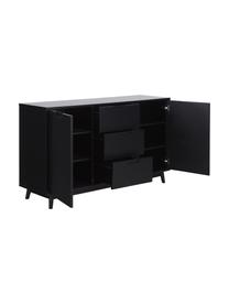 Sideboard Copenhagen mit Schubladen in Schwarz, Korpus: Mitteldichte Holzfaserpla, Füße: Kiefernholz, Schwarz, 150 x 86 cm