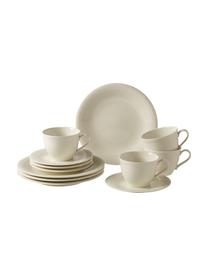 Set de café Loop, 4 comensales (12 pzas.), Porcelana, Beige, blanco crema, Set de diferentes tamaños