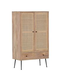 Mangohouten dressoir Larry met vlechtwerk, Frame: mangohout, Poten: gelakt metaal, Bruin, zwart, 80 x 137 cm