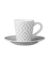 Tazas espresso Abella con platitos aus cerámica, 4 uds., Cerámica, Gris, blanco, Ø 12 x Al 7 cm