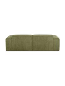 Sofa narożna ze sztruksu Melva (3-osobowa), Tapicerka: sztruks (92% poliester, 8, Stelaż: lite drewno sosnowe, cert, Nogi: tworzywo sztuczne, Oliwkowozielony sztruks, S 239 x G 143 cm, prawostronna