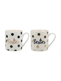 Tazas de café Besties, 2 uds., Porcelana, Blanco, negro, dorado, Ø 12 x Al 10 cm, 350 ml