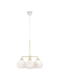 Hanglamp Raito van glas, Lampenkap: opaalglas, Decoratie: metaal, Baldakijn: kunststof, Opaalwit, messingkleurig, Ø 57 x H 55 cm