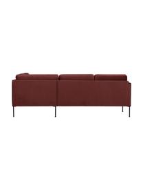 Sofa narożna z aksamitu z metalowymi nogami Fluente, Tapicerka: aksamit (wysokiej jakości, Nogi: metal malowany proszkowo, Aksamitny rdzawoczerwony, S 221 x G 200 cm