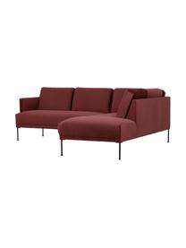 Sofa narożna z aksamitu z metalowymi nogami Fluente, Tapicerka: aksamit (wysokiej jakości, Nogi: metal malowany proszkowo, Aksamitny rdzawoczerwony, S 221 x G 200 cm