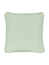 Copricuscino reversibile verde menta con frange Loran, 100% cotone, Verde, Larg. 40 x Lung. 40 cm