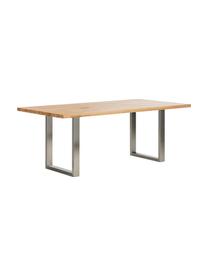 Table avec plateau en bois massif Oliver, Chêne sauvage, acier inoxydable