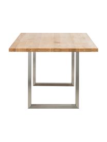 Table avec plateau en bois massif Oliver, Chêne sauvage, acier inoxydable