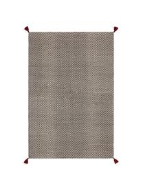 Tapis en laine tissé main Tolga, Noir, blanc crème