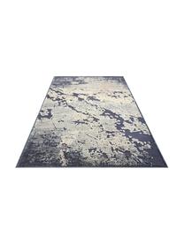 Tapis en viscose à effet relief Arroux, Bleu foncé, beige