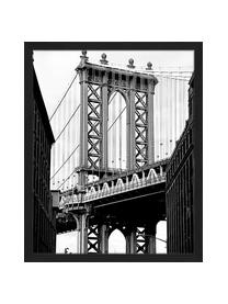 Ingelijste digitale print Manhattan Bridge, Afbeelding: digitale print op papier,, Lijst: gelakt hout, Zwart, wit, B 43 cm x H 53 cm