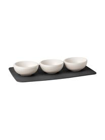 Plateau apéritif avec 3 coupelles en porcelaine New Moon, 4 élém., Blanc, noir