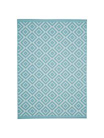 In- & outdoor vloerkleed met patroon Miami in turquoise/wit, 86% polypropyleen, 14% polyester, Wit, turquoise, B 120 x L 170 cm (maat S)