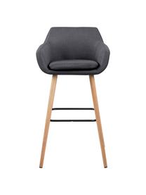 Sedia da bar Nora, Rivestimento: poliestere, Gambe: legno di quercia, trattat, Rivestimento: grigio scuro<br>Gambe: legno di quercia<br>Poggiapiedi: nero, Larg. 55 x Alt. 101 cm