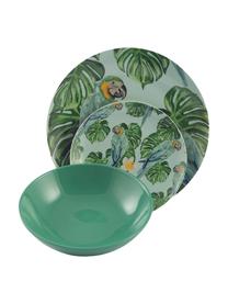 Súprava tanierov s tropickým dizajnom Parrot Jungle, 6 osôb (18 dielov), Porcelán, Viacfarebná, Súprava s rôznymi veľkosťami