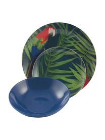 Set 18 piatti di design tropicale Parrot Jungle, Porcellana, Multicolore, Set in varie misure