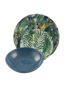 Set 18 piatti di design tropicale Parrot Jungle, Porcellana, Multicolore, Set in varie misure