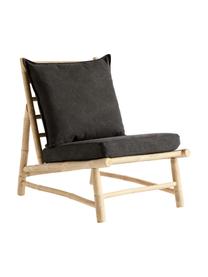 Fotel wypoczynkowy z drewna bambusowego Bamslow, Stelaż: drewno bambusowe, Tapicerka: 100% bawełna, Ciemny szary, brązowy, S 55 x G 87 cm