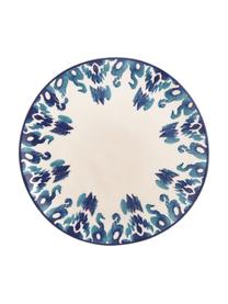 Handgemaakte dinerborden Ikat, 6 stuks, Keramiek, Wit, blauw, Ø 26 cm